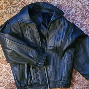 Small Black Leather Jacket With Leopard Print Detail